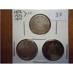1875,CC, 76-CC & 76-CC SEATED LIBERTY DIMES