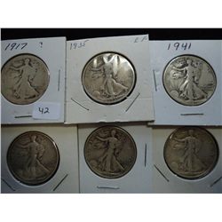 1917,35,41,42,43 & 44 WALKING LIBERTY HALF DOLLARS