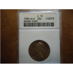 1950-S/S WASHINGTON QUARTER ANACS F15