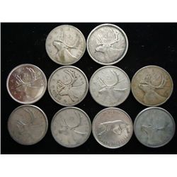 10 ASSORTED CANADA SILVER 25 CENTS