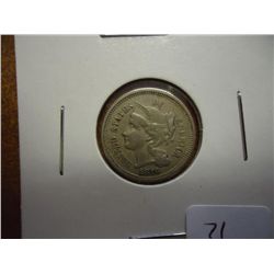1876 THREE CENT PIECE (NICKEL) (VERY FINE)