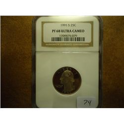 1991-S WASHINGTON QUARTER NGC PF68 ULTRA CAMEO