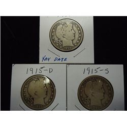 1915 VG (KEY DATE),15-D & 15-S VG BARBER HALVES
