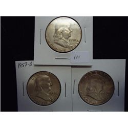 1952-S,57 & 62 (PF) FRANKLIN HALF DOLLARS