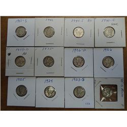 12 SILVER DIMES 10 MERCURYS 2 ROOSEVELT DIMES