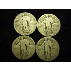 4 ASSORTED STANDING LIBERTY QUARTERS