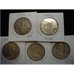 1941-S,42,52-S,53 & 53-D HALF DOLLARS