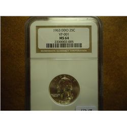 1963-DDO WASHINGTON QUARTER NGC MS64