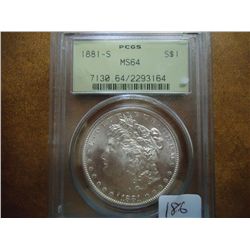 1881-S MORGAN SILVER DOLLAR PCGS MS64