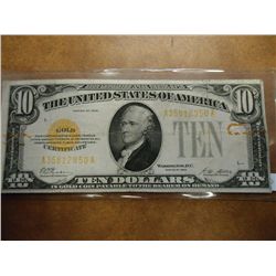 1928 US $10 GOLD CERTIFICATE