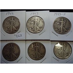 1942,43,43-S,43-D & 45 WALKING LIBERTY HALVES
