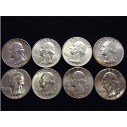 8 ASSORTED 1950'S WASHINGTON SILVER QUARTERS