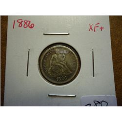 1886 SEATED LIBERTY DIME (EXTRA FINE)