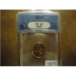 1951 LINCOLN CENT ANACS PF63 RED