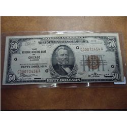 1929 US $50 NATIONAL CURRENCY CHICAGO