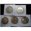 Image 1 : 1948,48-D,49,49-S & 50 FRANKLIN HALF DOLLARS