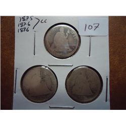 1875-CC,76-CC & 76-CC SEATED LIBERTY DIMES