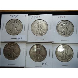 1917,36,40,41,42 & 43 WALKING LIBERTY HALF DOLLARS