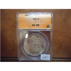 1887 MORGAN SILVER DOLLAR ANACS AU58