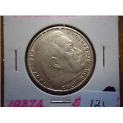 1937-A GERMANY 5 MARKS SILVER WITH SWASTIKA