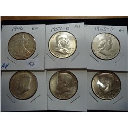 6 HALF DOLLARS SEE DESCRIPTION