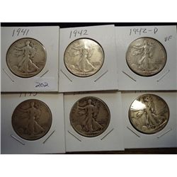 1941,42,42-D,43,43-S & 44-D WALKING LIBERTY HALVES