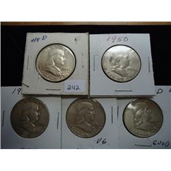 1948-D,50,52-S,62-D & 63-D FRANKLIN HALF DOLLARS