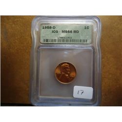 1958-D LINCOLN CENT ICG MS66 RD