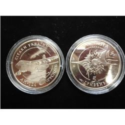 2-2005 UKRAINE 5 HRYVEN AIRCRAFT COINS PROOF