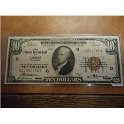 1929 US $10 NATIONAL CURRENCY CHICAGO