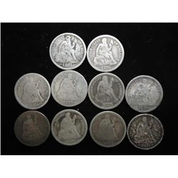 10 ASSORTED 1870'S SEATED LIBERTY DIMES