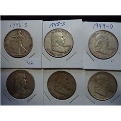 1946-S,48-D,49-D,52-S,53-S & 61-D HALF DOLLARS