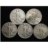 Image 1 : 5 ASSORTED WALKING LIBERTY HALF DOLLARS