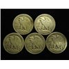 Image 2 : 5 ASSORTED WALKING LIBERTY HALF DOLLARS