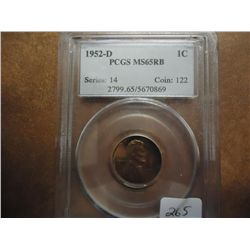 1952-D LINCOLN CENT PCGS MS65 RB