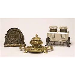 ROCOCO REVIVAL BRASS INKSTAND Continental,...