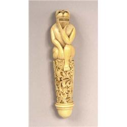 ANGLO-INDIAN CARVED IVORY HANDLE Nineteent...