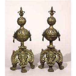 pair of renaissance revival brass andirons...
