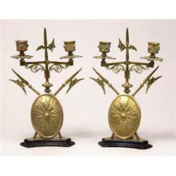 PAIR OF FRENCH BRASS TWIN-LIGHT CANDELABRA...