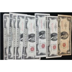 United States Note $2, Red Seal, Various Dates & Conditions, Lot of 10