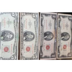1963 United States Note $5, Red Seal, Lot of 2 & 1953 United States Note $2, Red Seal, Lot of 2, Tot