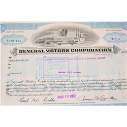 General Motors Corp. Stock Certificate Dated 1982