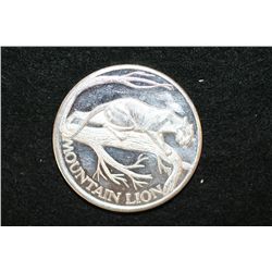 North American Wildlife Series Large Silver Round; Mountain Lion, .999 Fine 2 oz.