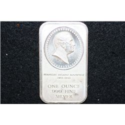 1976 Bicentennial Franklin D. Roosevelt Silver Ingot, .999 Fine Silver 1 Oz.