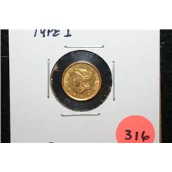 Liberty $1 Gold Coin, Type I, Removed from Jewelry