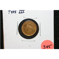 1856 Indian Princess $1 Gold Coin, Type III, Repaired