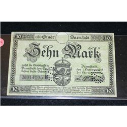 1919 German 10 Zehn Mark Foreign Bank Note