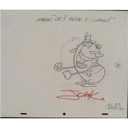 Ren & Stimpy Sven Orig Production Drawing John K Signed