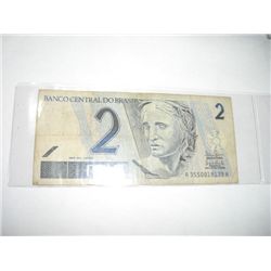 2001 2 REAIS Brazil Bank Note Serial #A3550018139A *Please Look at Picture to Determine Grade of Bil