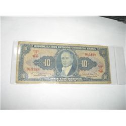 1943 10 DEZ CRUZEIROS Brazil Bank Note Serial # 043198 *Please Look at Picture to Determine Grade of